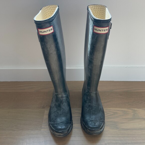 Hunter Knee High Tall Rubber Rain Boots Black Size 5 - Picture 3 of 8